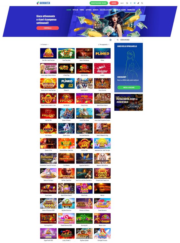 Sito Winnita Casino: Bonus di benvenuto fino a 1500 € + 300 giri gratuiti
